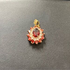 Gold-Tone Red Gem Halo Pendant Necklace - Women Jewelry